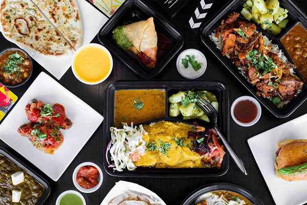 Variety of Indian food dishes displayed