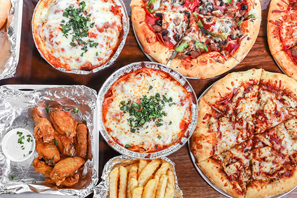 Variety of pizzas and sides