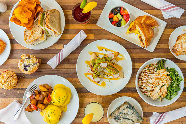 Variety of delicious brunch dishes.